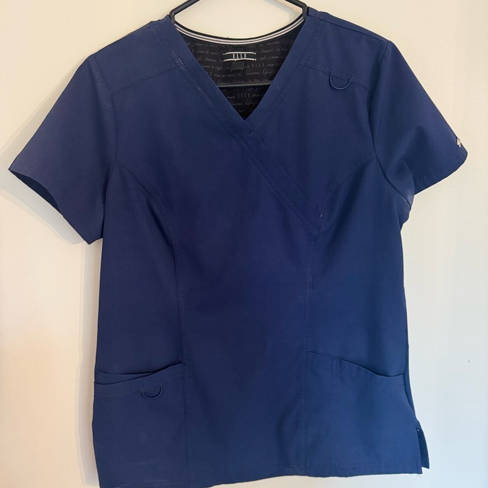 Elle Deep Blue V-Neck Short Sleeve Top